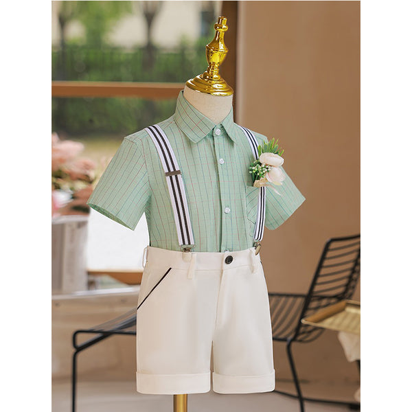 Boys Plaid Short Sleeve Suit with Summer Shorts