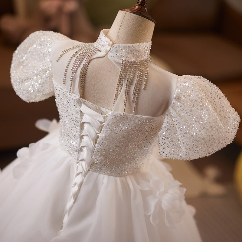 Girls White Birthday Dress Children Wedding Fluffy Princess Dress