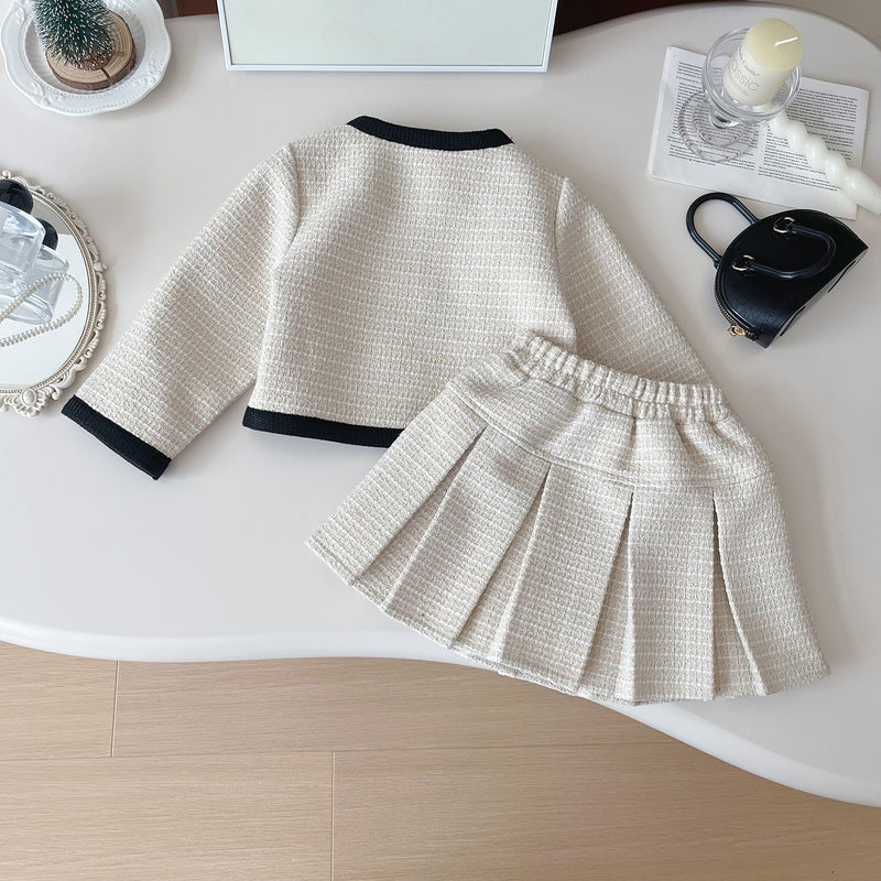Spring Girls Elegant Cardigan Jacket Skirt Two-piece Set