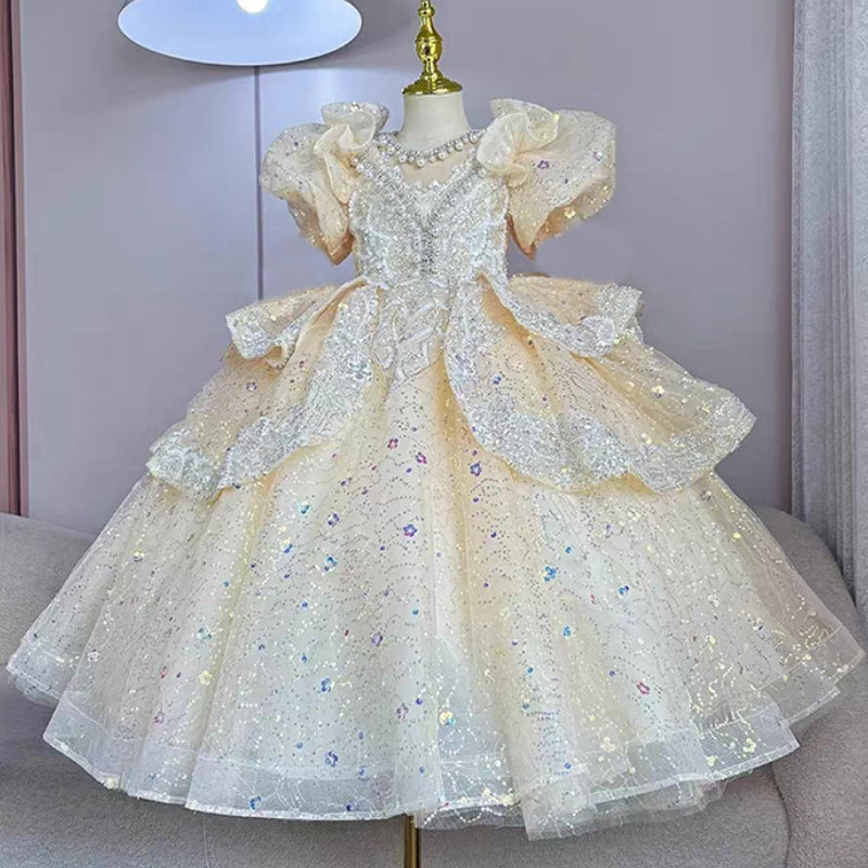Children's Pink Birthday Dress Flower Girl Wedding Princess Dress