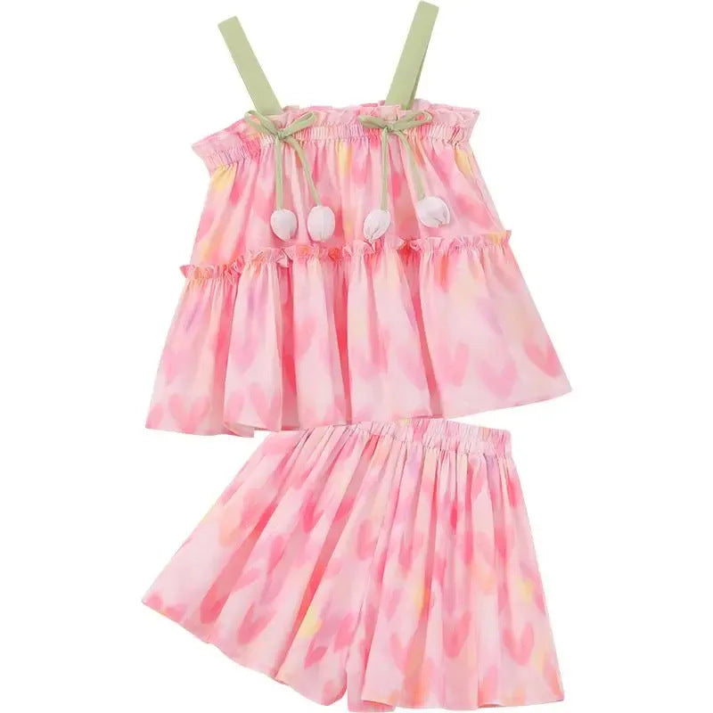 Cute Baby Girls Two-piece set Daily Dress Summer Pink Cozy Princess Dress