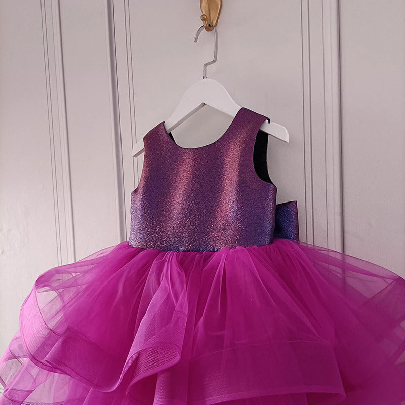 Children's Glitter Rose Red Backless Dress Princess Dress