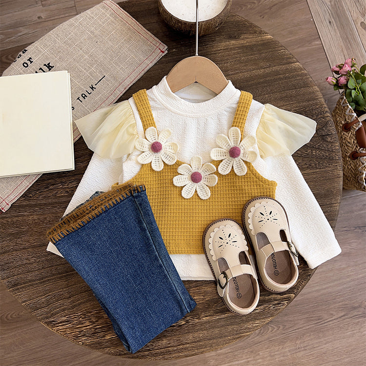 New Season Baby Girl Flower Children's Clothing Three Piece Set