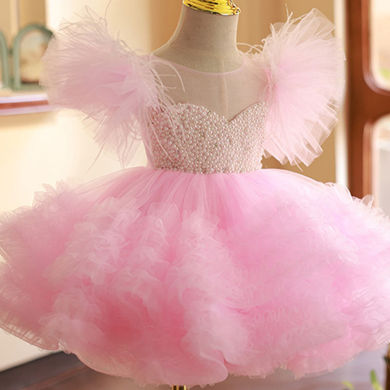 Baby Girl Birthday Party Pearl Chiffon Back Zipper Princess Dress