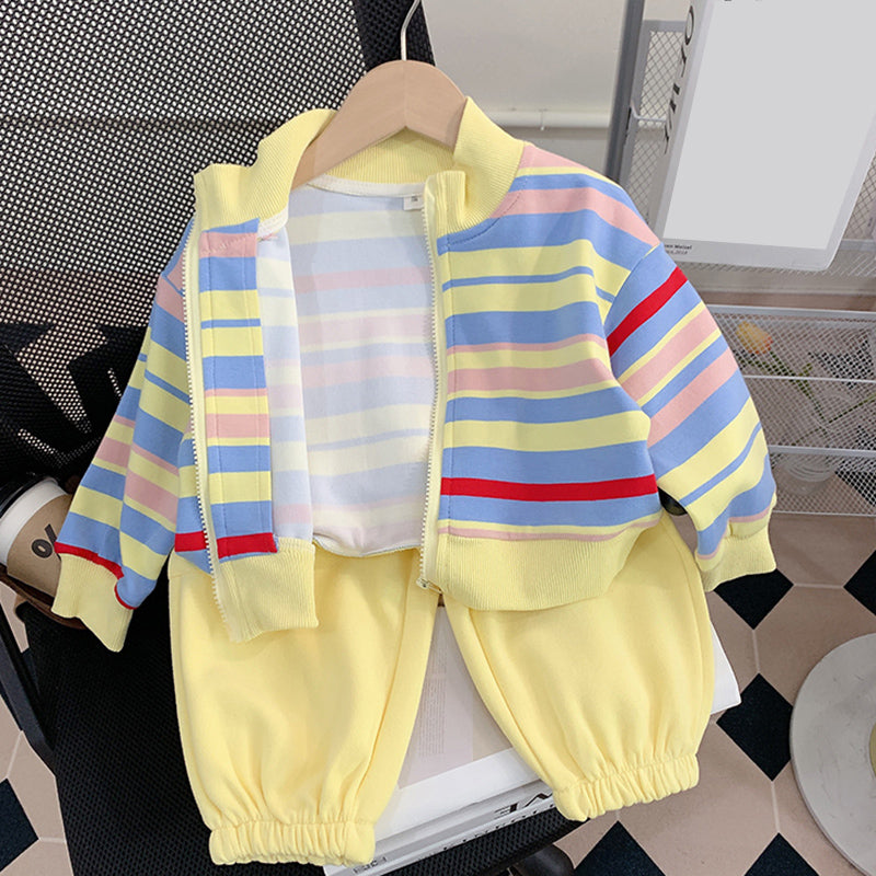 Cute Baby Girl Colorful Striped Cardigan and Leggings Trousers Two-piece Set