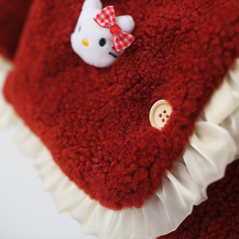 Girls' Winter Cartoon Lace Warm Coat