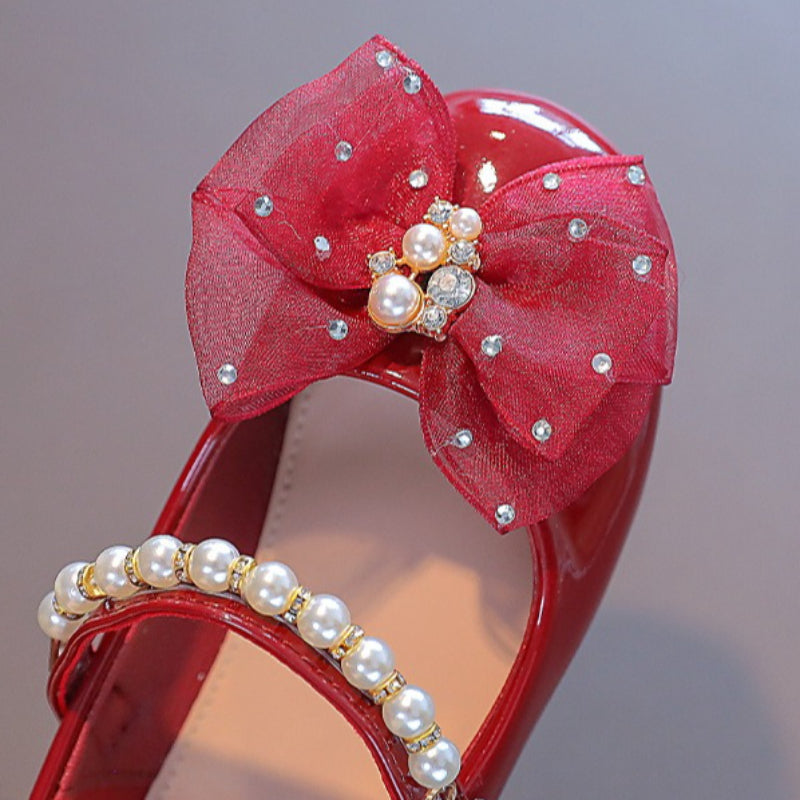 Girls' Christmas Soft-Soled Bow Princess Shoes