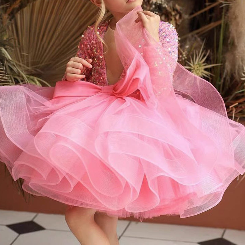 Elegant Baby Girl Sequins Christmas Dress Toddler Birthday Party Ball Gown