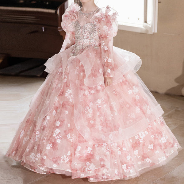Pink Girls Birthday Dress Flower Girl Wedding Princess Dress Children's Prom Dress