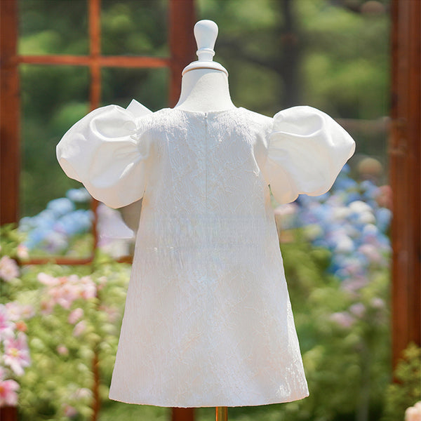 Elegant Baby Girls White Bow Flower Girl Dresses Toddler Birthday Dress