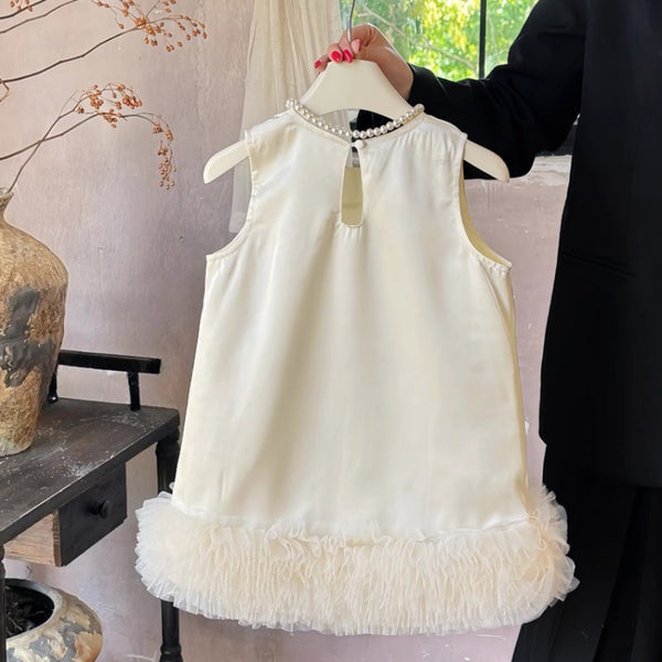 Girls New Cute White Birthday Party Vest Princess Dress