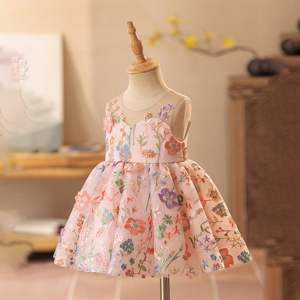 Cinda Girls Cherry Summer Cotton Party Dress – Blue/Red/Coral Pink – Sizes 4-8 Years
