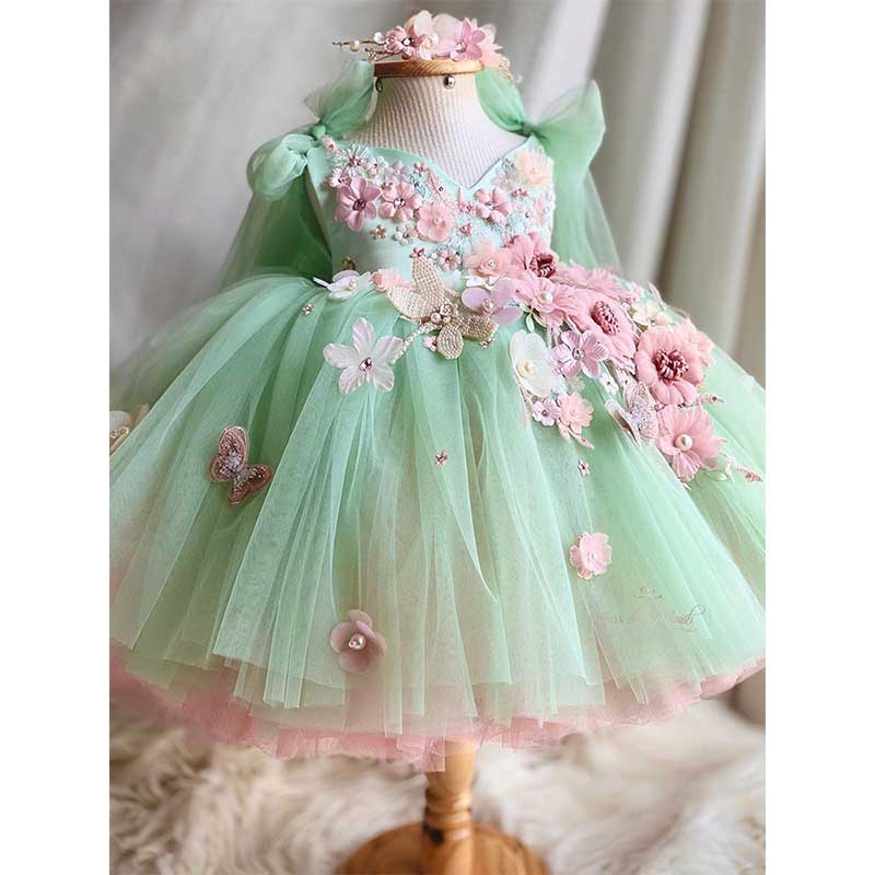green christening dress Baby Girls 0-2 Years Old White Christening Gown, Cap Sleeve Little Dress Suitable For Role Play Party