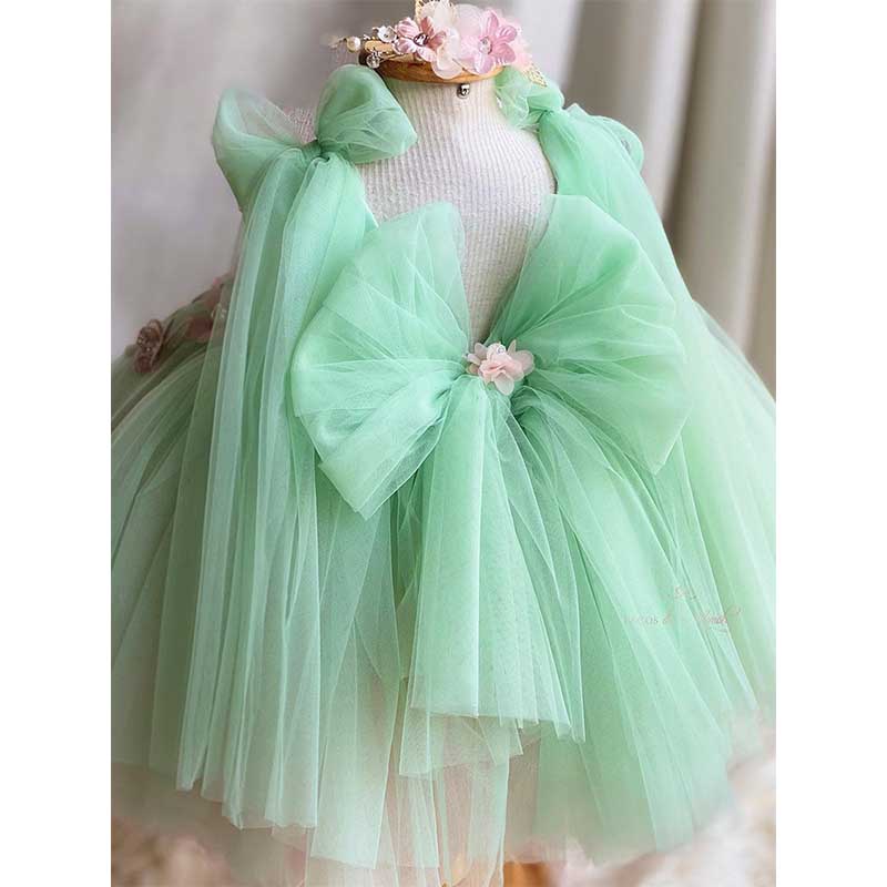 green dress for christening Sage Green Linen Flower Girl Dress: Boho Toddler Dress With Bow