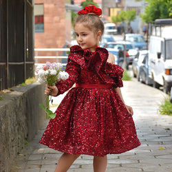 Girl Party Dress Toddler Birthday  Sequin Fluffy Girl Pageant Ball Gowns Dresses