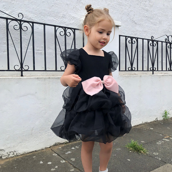 Black Toddler Communion Dress Fluffy Princess Birthday Dress
