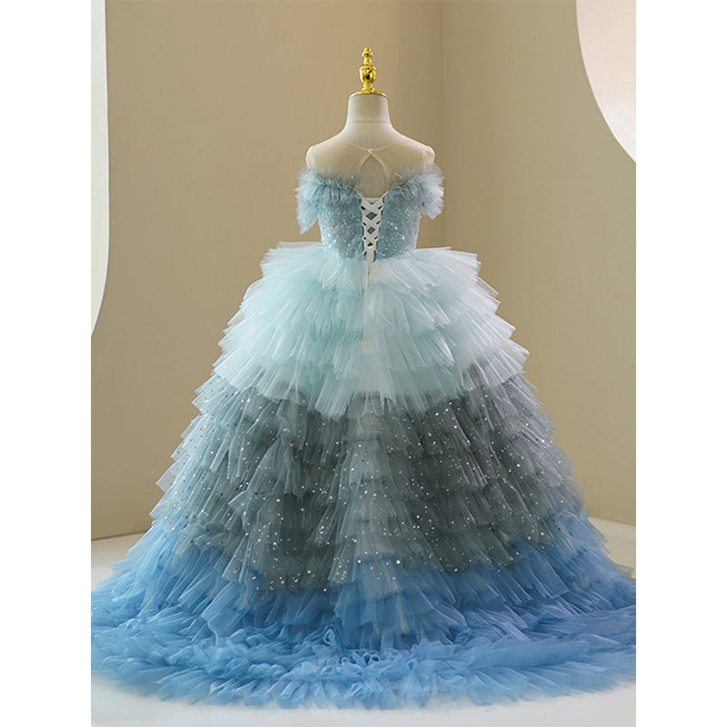 Luxurious Baby Girl Christmas Puffy Dress Toddler Long Birthday Princess Dress, 7-8 Years (140cm) / Blue Luxurious Baby Girl Christmas Puffy Dress Toddler Long Birthday Princess Dress, 7-8 Years (140cm) / Blue