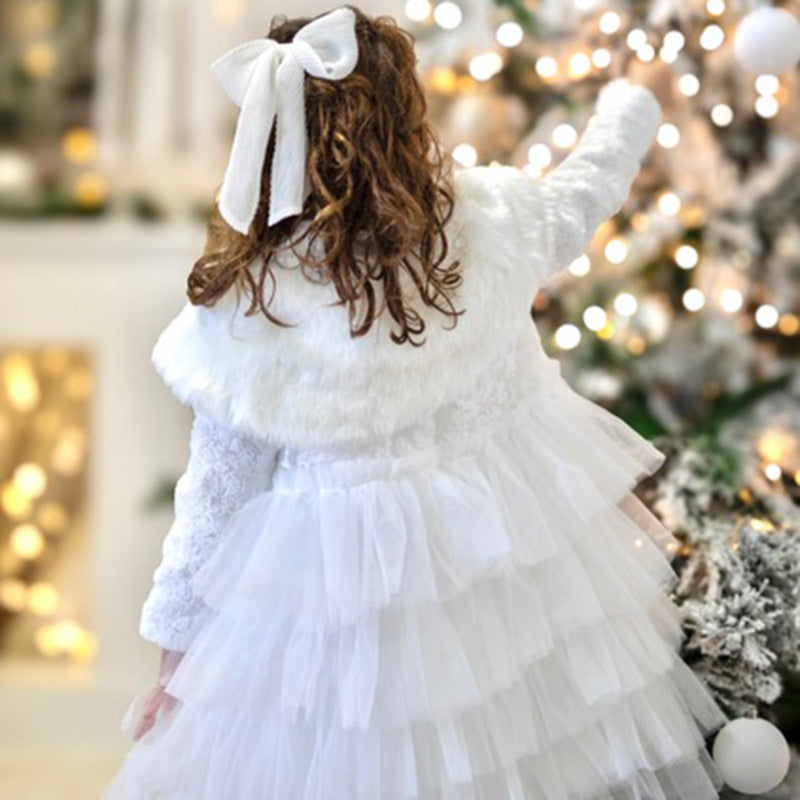 Baby Girl Autumn Winter  Flower Dress Girl Plush Lace Long Sleeve Baptism Princess Dress