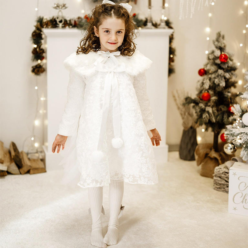 Christening Dress Baby Girl Long Sleeve White Dress Baby Girl Autumn Winter Flower Dress Girl Plush Christening Dress Baby Girl Long Sleeve White Dress Baby Girl Autumn Winter Flower Dress Girl Plush