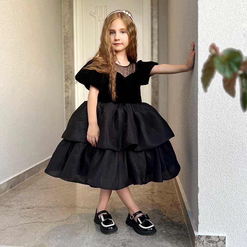 Little Girls Dress Toddler Pageant Black Formal Flower Puff Sleeves Princess Dress, Black / 4-5 Years (120cm) Little Girls Dress Toddler Pageant Black Formal Flower Puff Sleeves Princess Dress, Black / 4-5 Years (120cm)