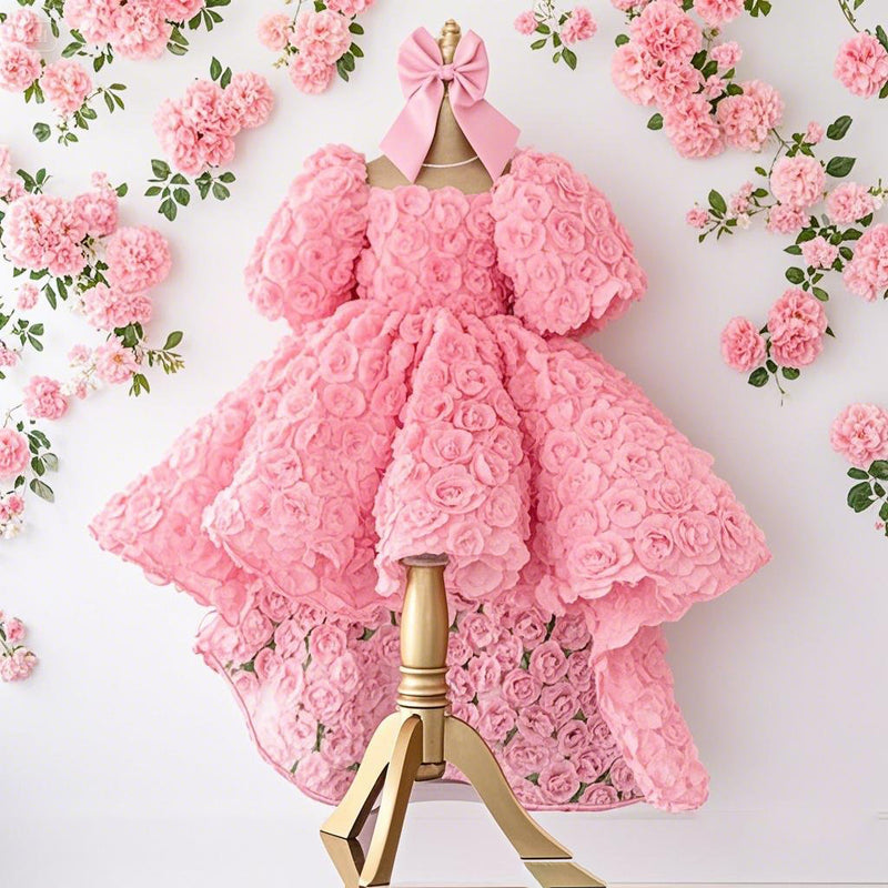 Girls Rose Ball Gown Party Dress Flower Girl Dress Beauty Pageant Dress