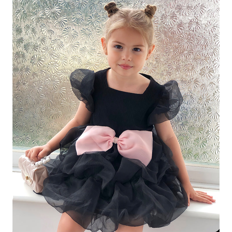 Black Toddler Communion Dress Fluffy Princess Birthday Dress