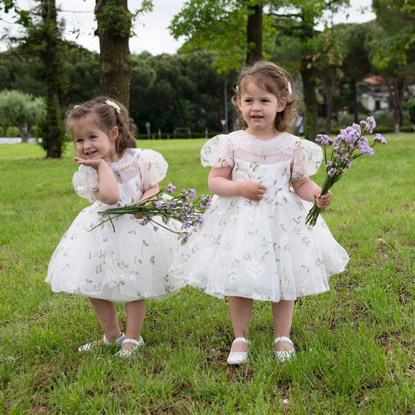 Toddler Girl Birthday Party Dress White Puffy Sleeves Flower Girl Dress Princess Dress