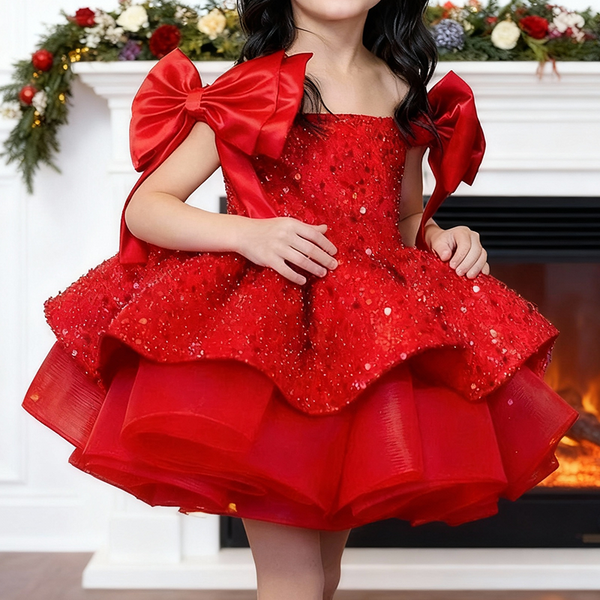 Cute Christmas Dress Baby Girl Sequins Pageant Dress Toddler Birthday Party Ball Gown