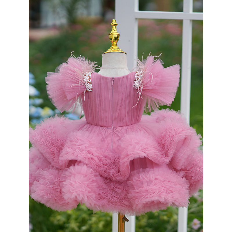 pink fluffy dress Cute Baby Girl Pink Fluffy Dress Toddler Beauty Pageant Princess Dress