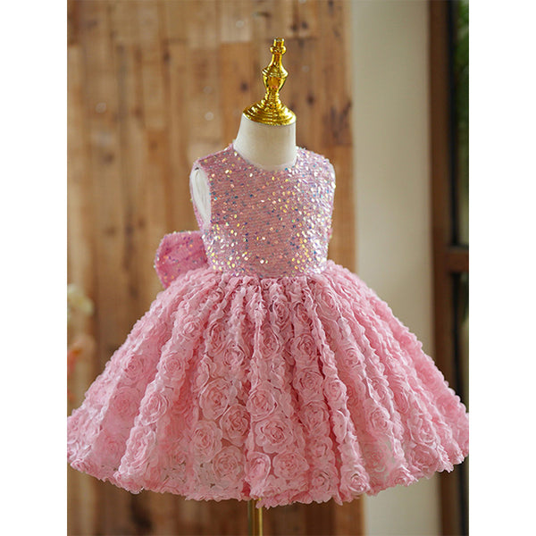 Cute Girls Rose Beauty Pageant  Puffy Dress Toddler Birthday Princess Dress