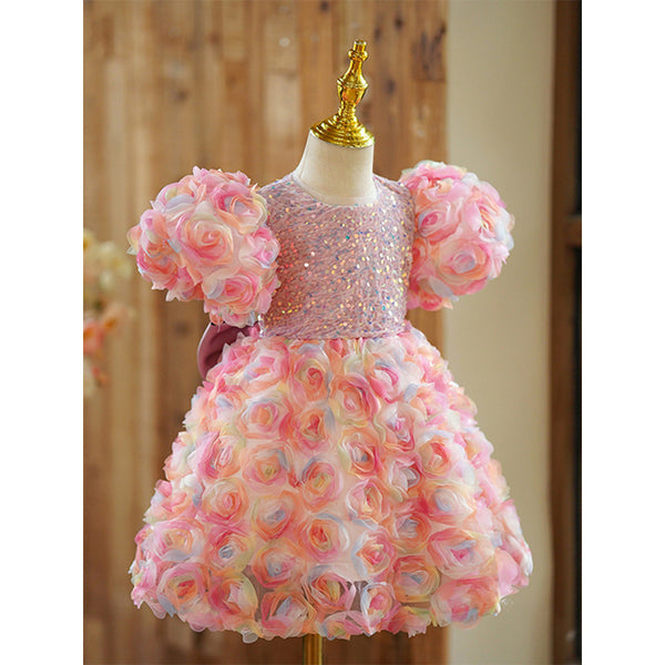 Cute Baby Girl Beauty Pageant  Flower Dress Toddler First Communion Princess Dress
