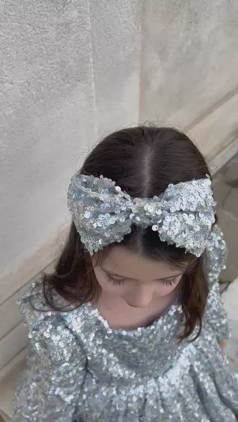 Girls Christmas Dress Grey Sequins Puffy Dress Toddler Birthday Princess Dress