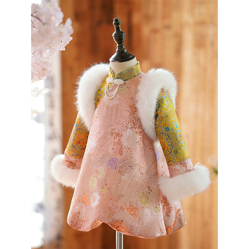 Girls Winter Embroidery  Winter Puffy Dress Toddler Birthday Christmas Princess Dress