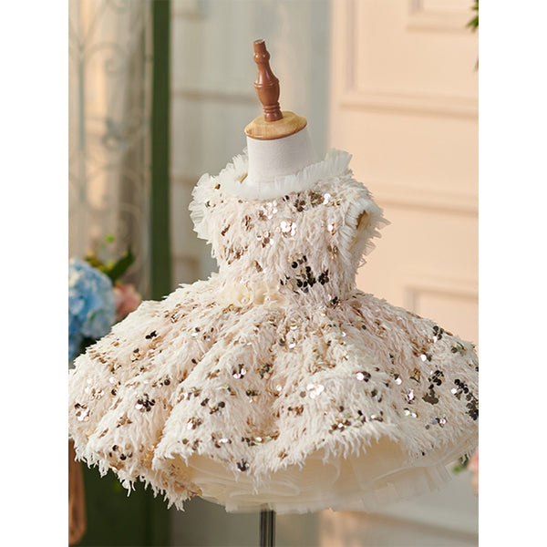 Girls Sequins Fluffy Christmas Dress  Toddler Beauty Pageant Birthday Princess Dress