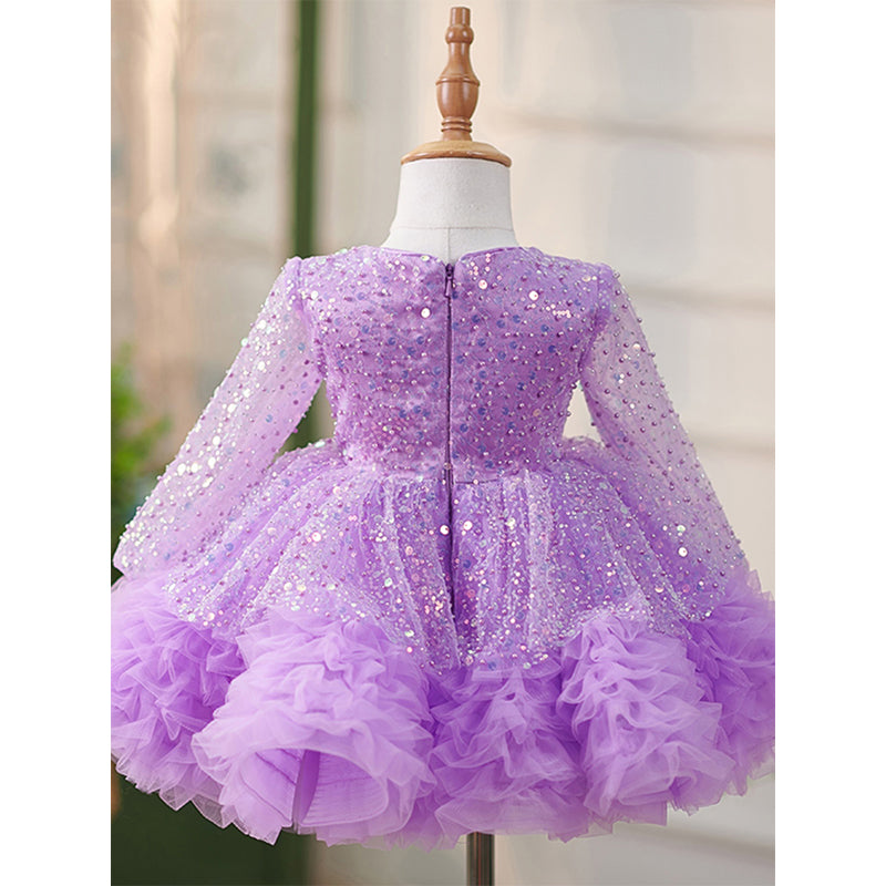 Baby Cute Girl Sequins Autumn Dress Toddler Pageant Birthday Princess Dress