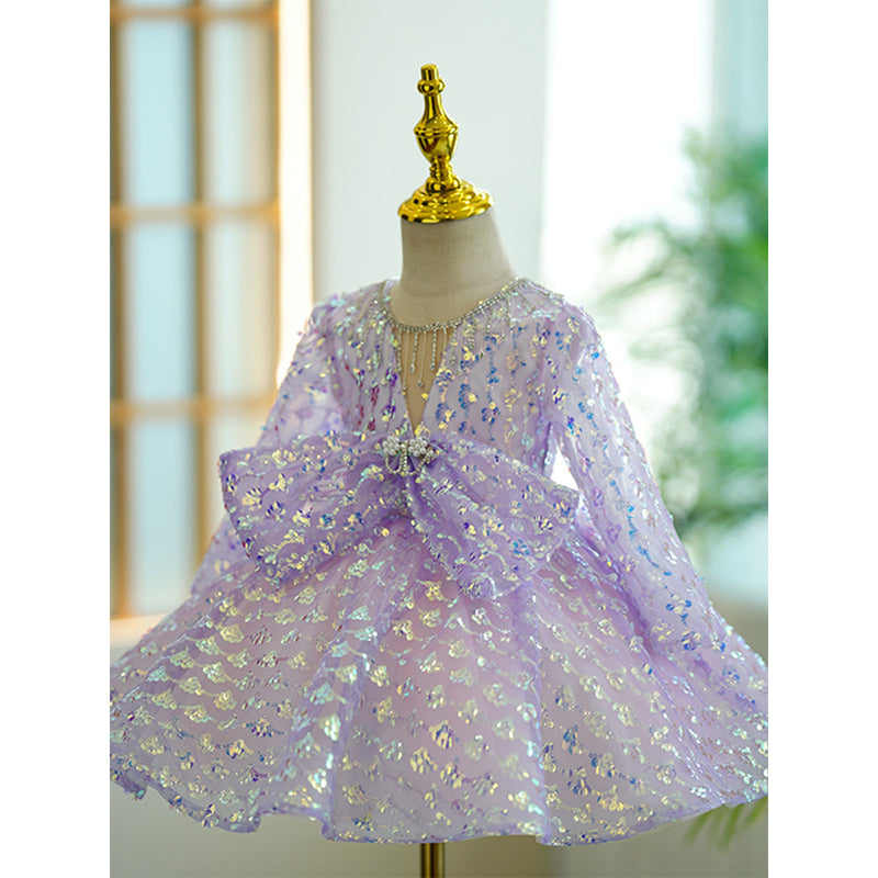 Baby Girl Autumn Sequins Dress Toddler Birthday Bow-knot Princess Dress
