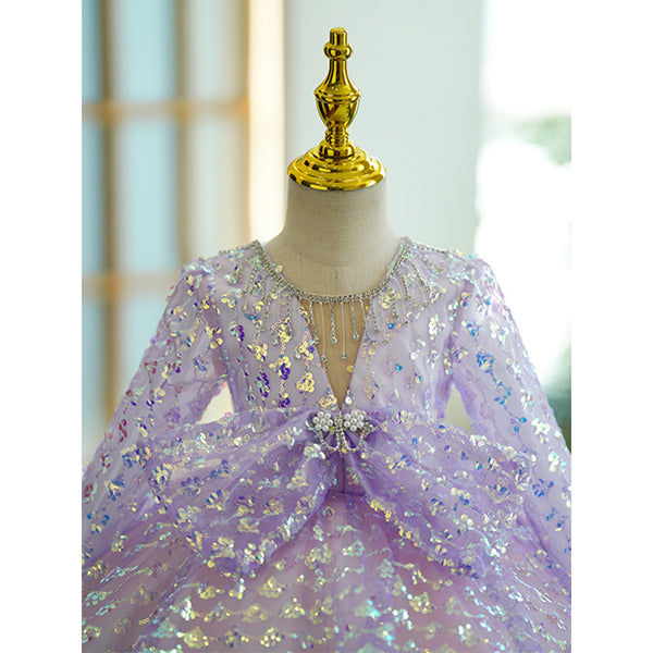 Baby Girl Autumn Sequins Dress Toddler Birthday Bow-knot Princess Dress