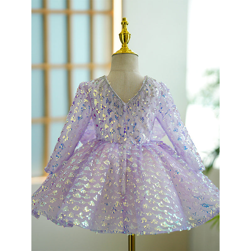 Baby Girl Autumn Sequins Dress Toddler Birthday Bow-knot Princess Dress