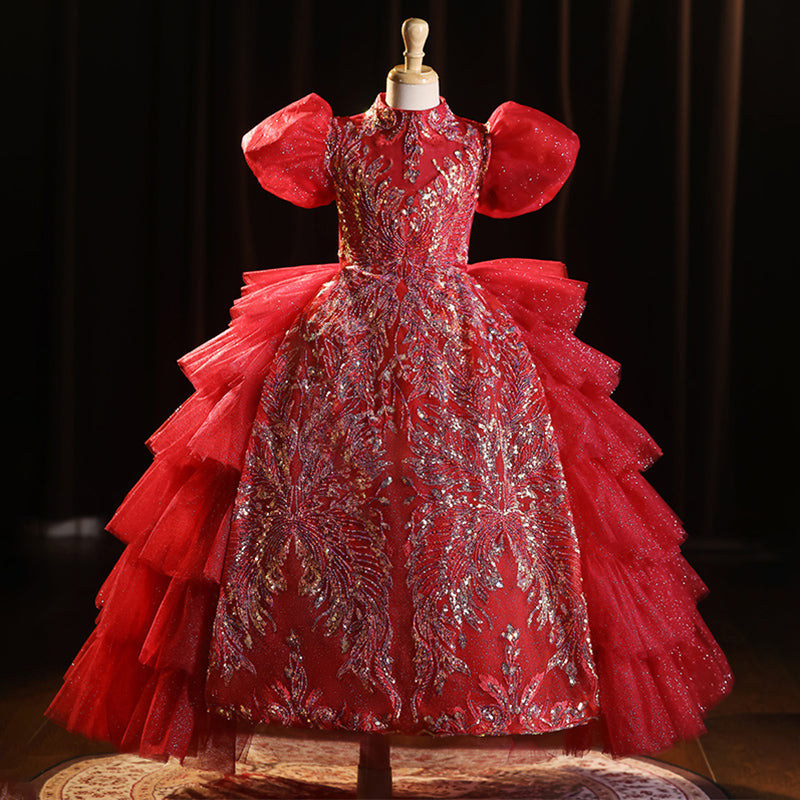 Girs Christmas Dress Children's Birthday Red Princess Dress Festival D – marryshe
