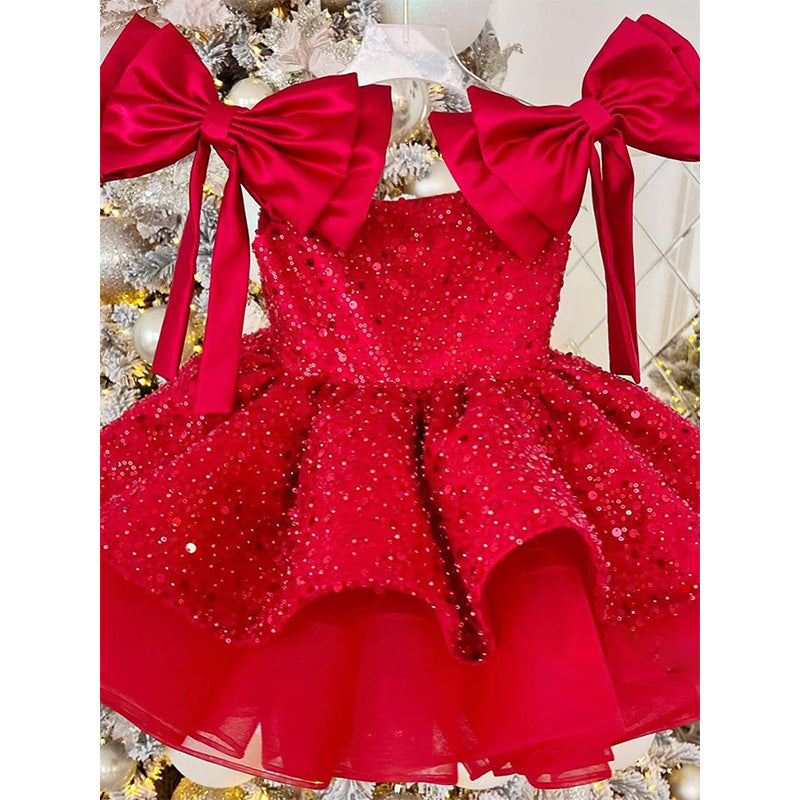 Cute Christmas Dress Baby Girl Sequins Pageant Dress Toddler Birthday Party Ball Gown, Red / 3-4 Years (110cm) Cute Christmas Dress Baby Girl Sequins Pageant Dress Toddler Birthday Party Ball Gown, Red / 3-4 Years (110cm)