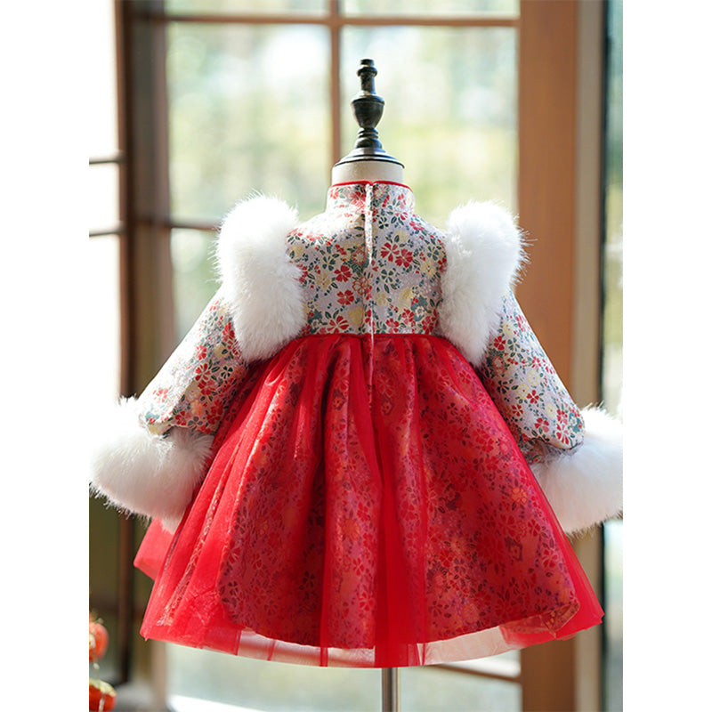 Cute Embroidery Baby Girl Winter Puffy Dress Toddler Birthday Christmas Princess Dress, Red / 2-3 Years (100cm) Cute Embroidery Baby Girl Winter Puffy Dress Toddler Birthday Christmas Princess Dress, Red / 2-3 Years (100cm)