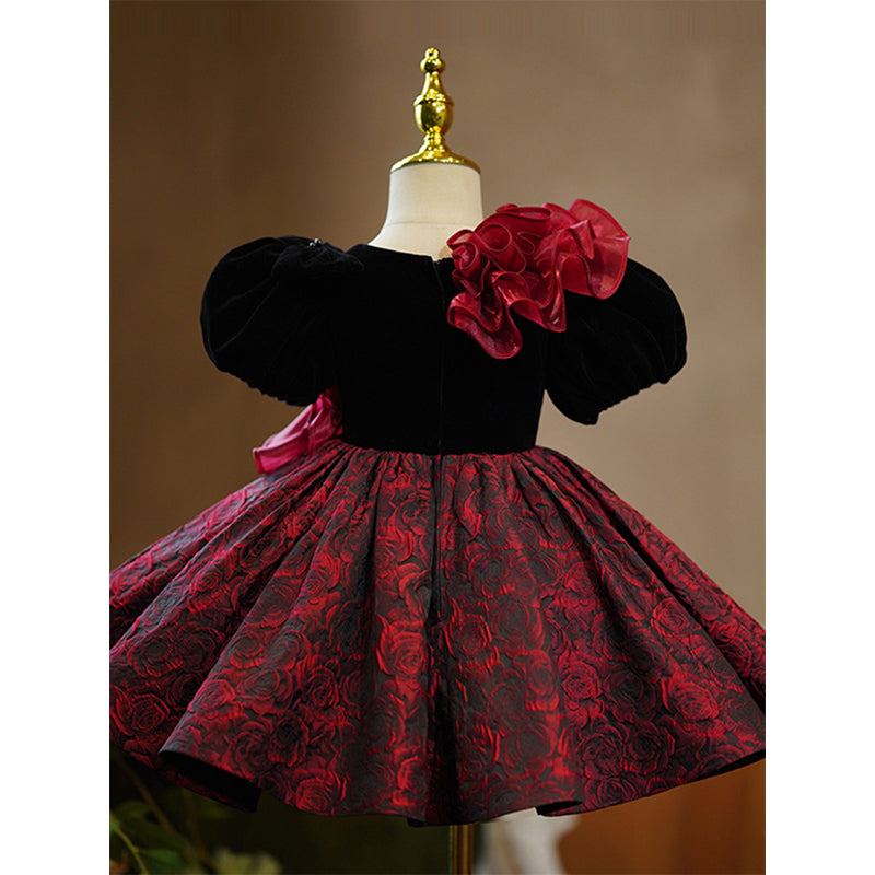 Cute Baby Girl Wine Red Dress Toddler Birthday Christmas Princess Dress