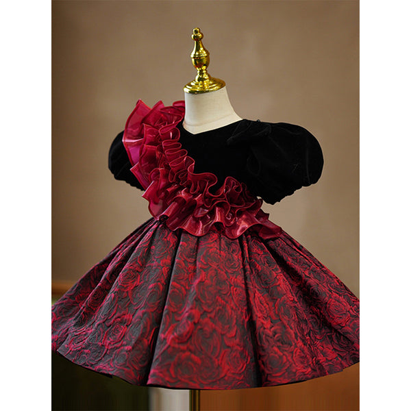 Cute Baby Girl Wine Red Dress Toddler Birthday Christmas Princess Dress