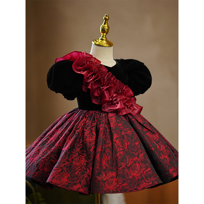 Cute Baby Girl Wine Red Dress Toddler Birthday Christmas Princess Dress