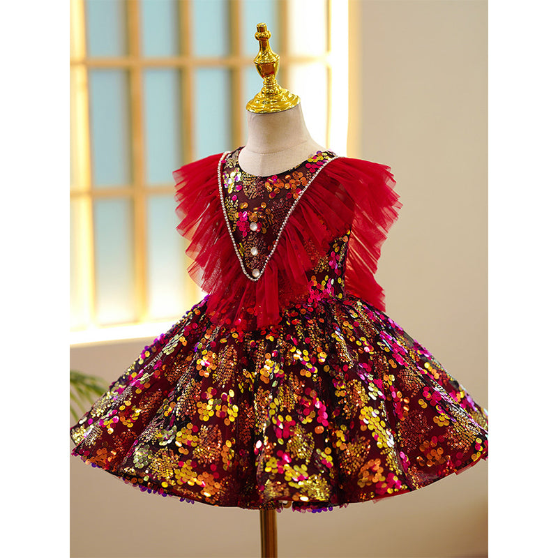 Girl Christmas Dress Baby Girl Prom Gowns Toddler Summer Red Sequin Pageant Princess Party Dress