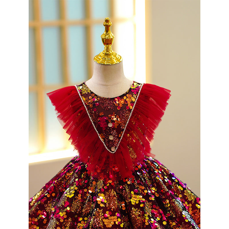 Girl Christmas Dress Baby Girl Prom Gowns Toddler Summer Red Sequin Pageant Princess Party Dress