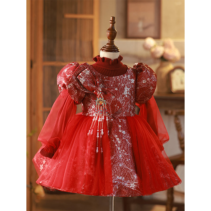 Lovely Girls Christmas Embroidery Dress Toddler Birthday Princess Dress