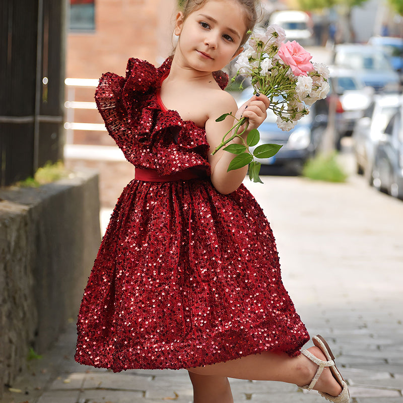 Girl Christmas Dress Girl Party Dress Toddler Birthday  Sequin Fluffy Girl Pageant Ball Gowns Dresses