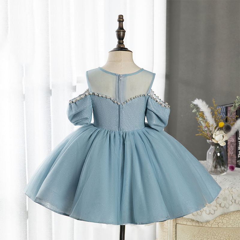 Baby Girl Dress Toddler Prom Fluffy Birthday Costume Off Shoulder Puff Sleeves Dress