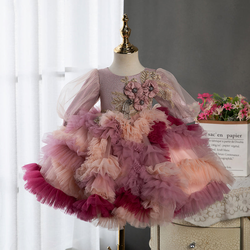 Flower Girl Dresses Baby Girl Vintage Embroidery Petal Cake Fluffy Party Princess Dress